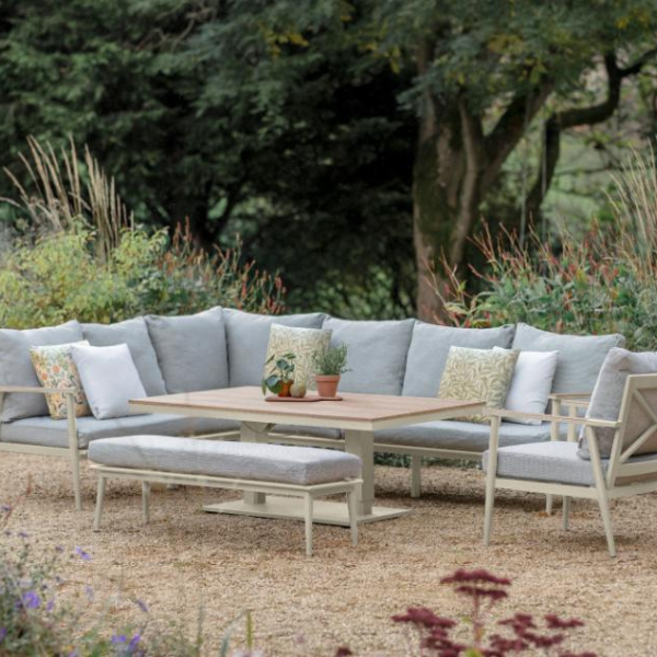 Bramblecrest RHS Wisley L-Shape Sofa Set with Adjustable Height Table – Mocha