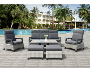 Camilla Rattan Reclining Lounge Set w/ Height Adjustable Table