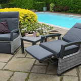 The Camilla High Back Recliner Duo by Innovators International is a stylish and contemporary all weather garden furniture suite. Recliner function and footrest are easy to use