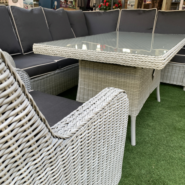 The Santorini range by Daro is a stylish handwoven all weather garden furniture suite, with cushions made in England